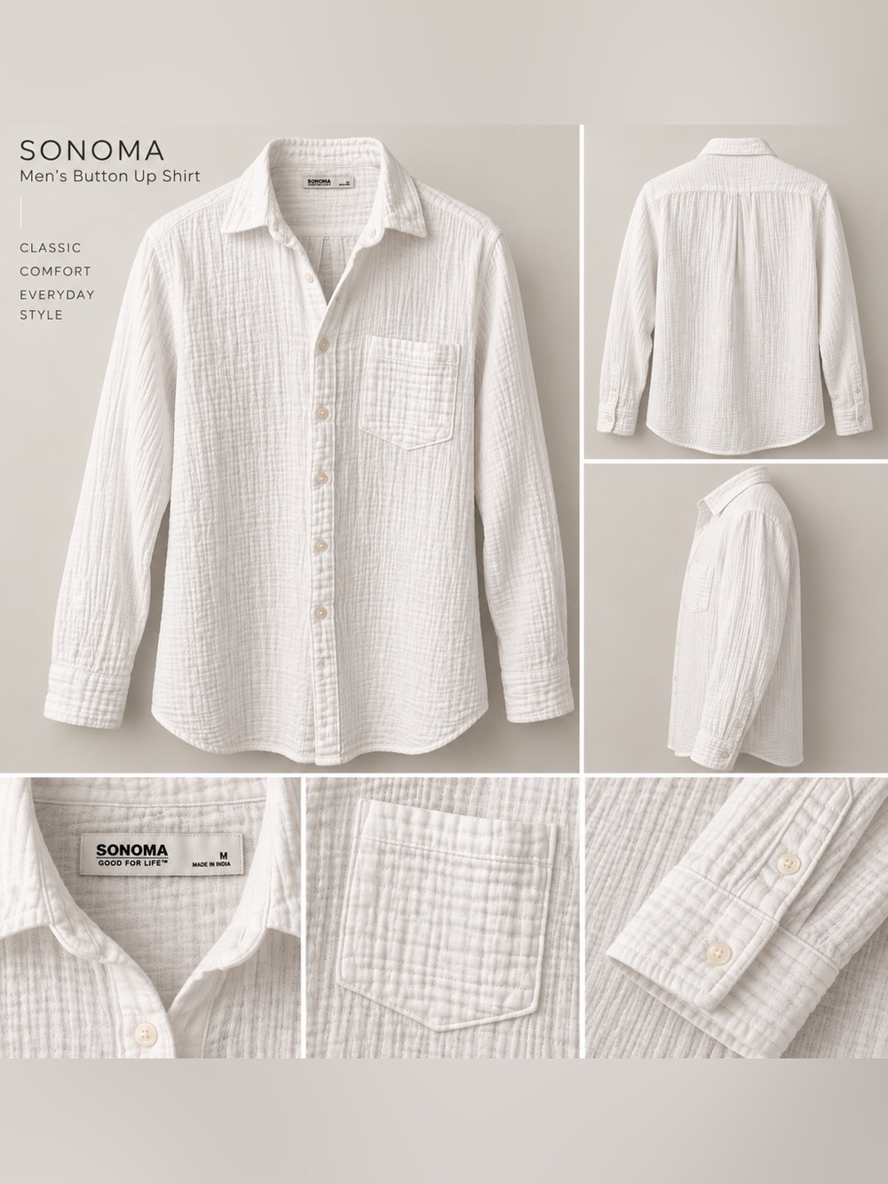 Men’s White Cotton Button-Up Shirt XL